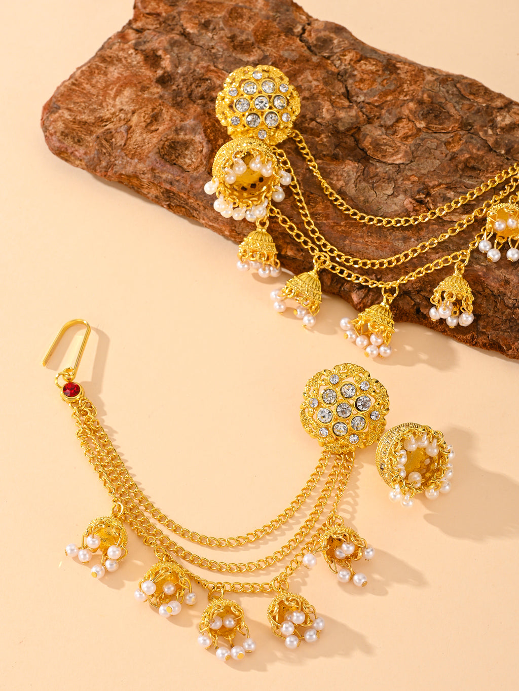 BB0019 Jhumka Earrings Jhumka Chain Jhumka with Sahara Chains