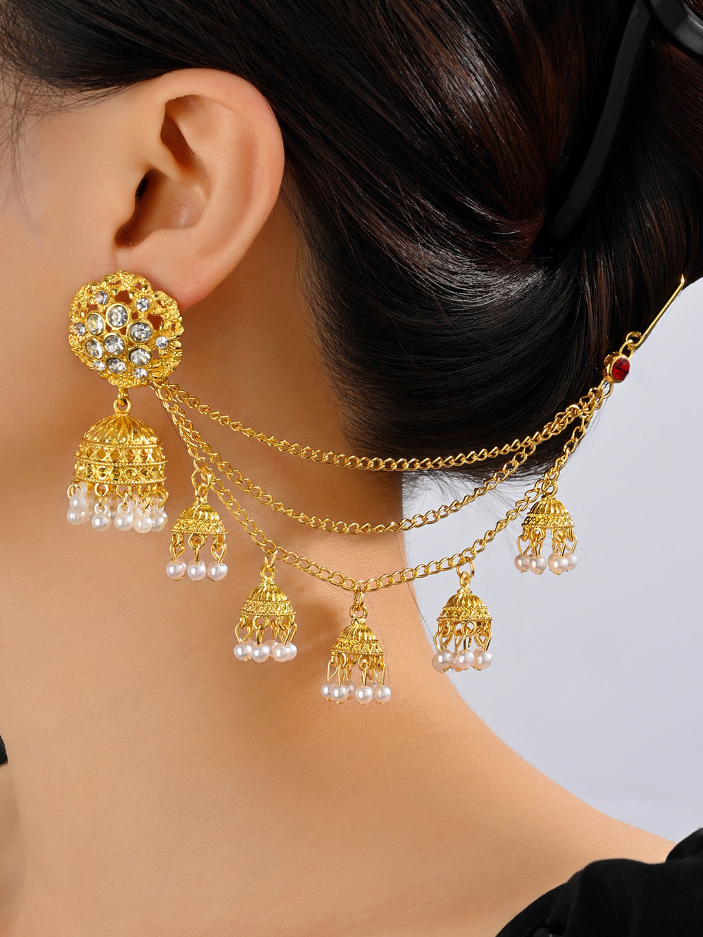 BB0019 Jhumka Earrings Jhumka Chain Jhumka with Sahara Chains